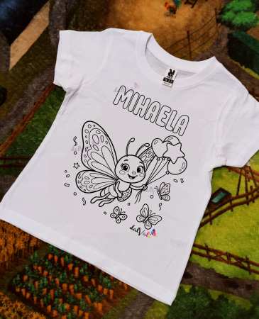 TRICOURI DE COLORAT SI ACCESORII - Tricou educativ de colorat Fluturas - Baloane