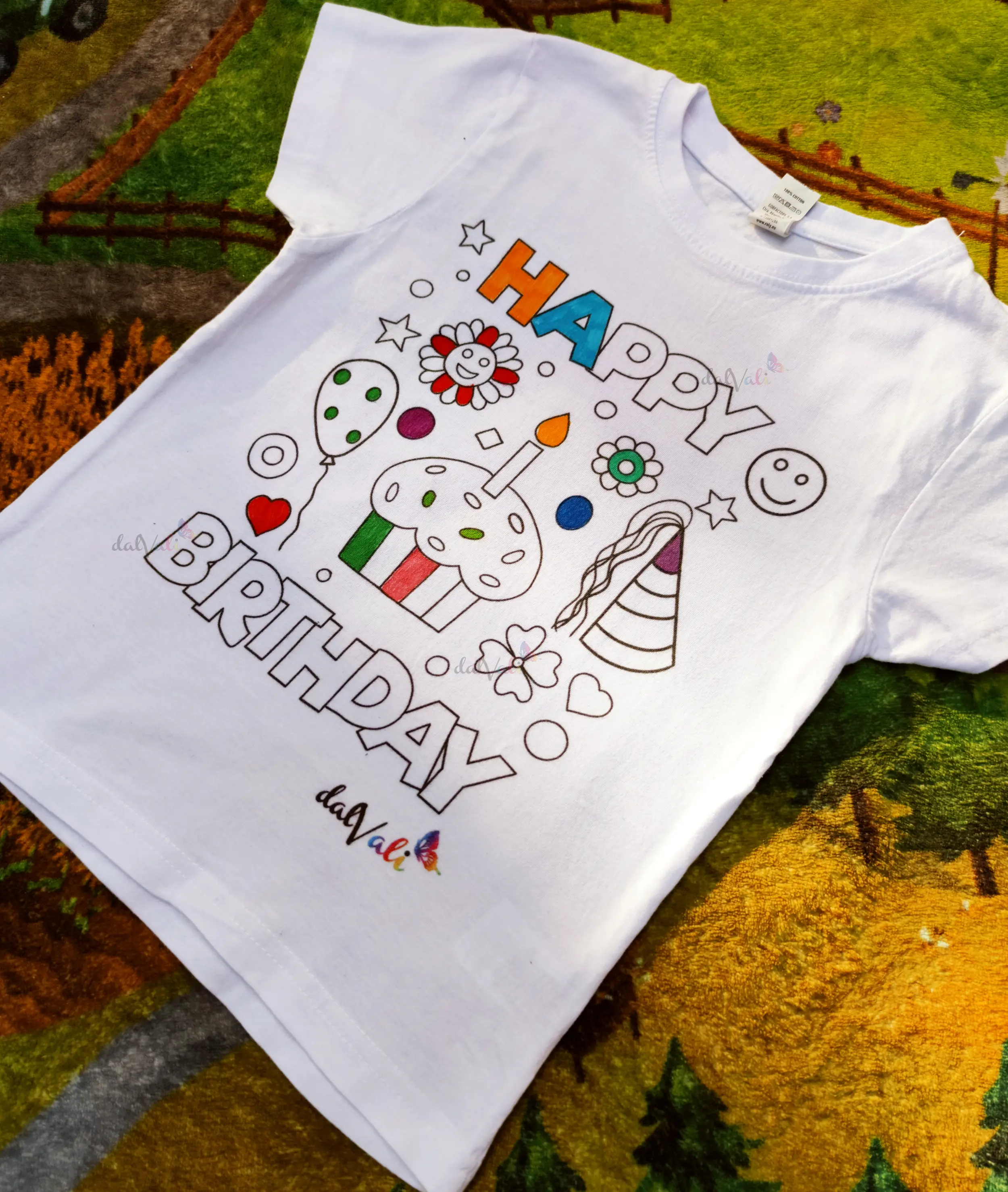 Tricou educativ de colorat - Happy birthday - La multi ani! [1]
