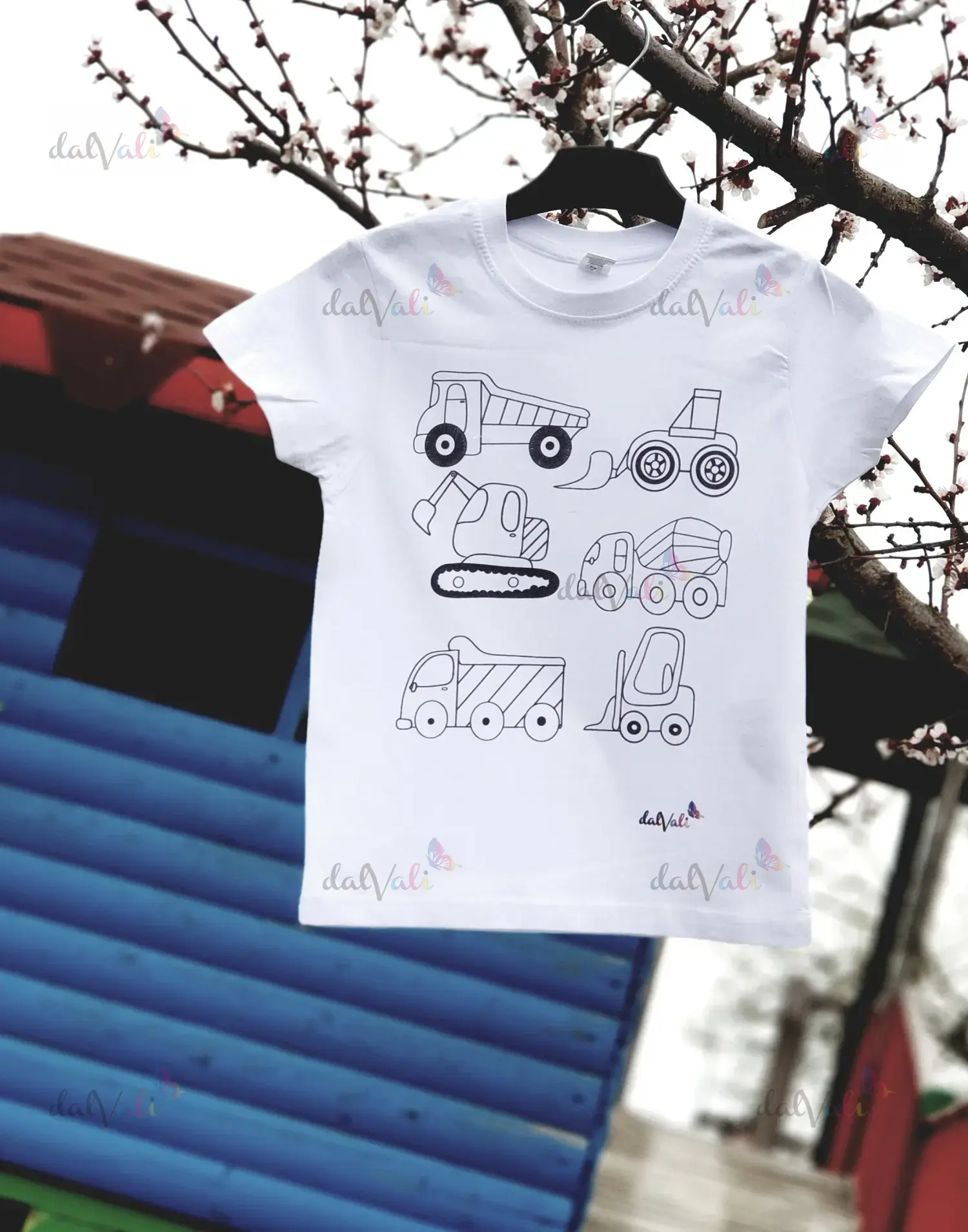 TRICOURI COPII - Tricou educativ de colorat - Masini de constructii