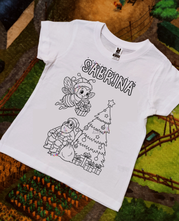 TRICOURI COPII - Tricou educativ de colorat Mos Craciun - Albinuta langa Brad