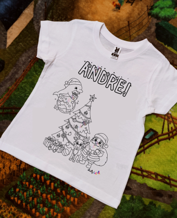 TRICOURI COPII - Tricou educativ de colorat Mos Craciun - Delfinas langa Brad