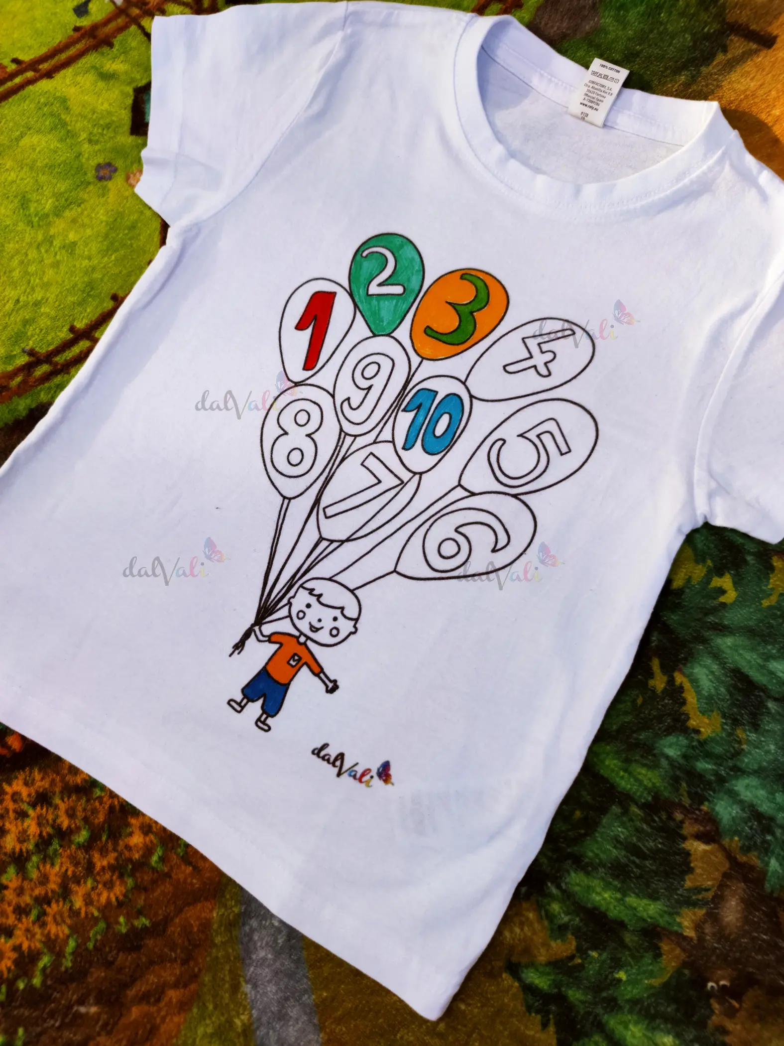 Tricou educativ de colorat - Numaram baloane - Baietel [1]