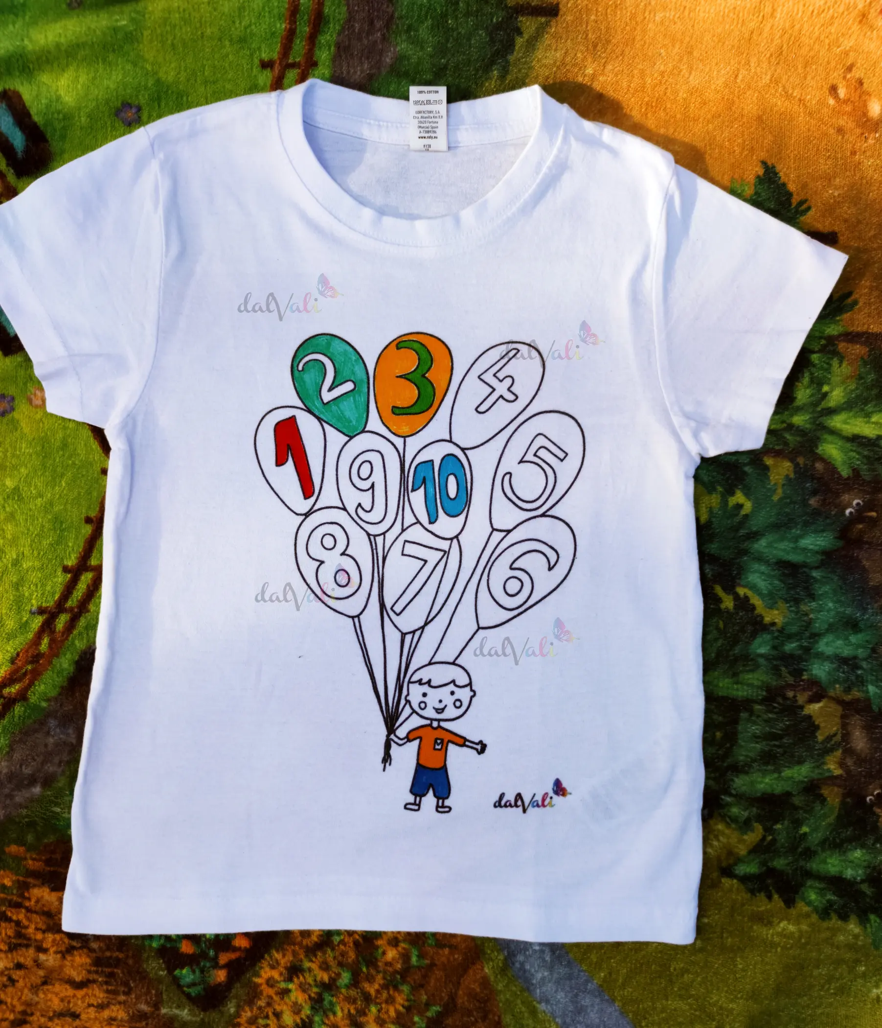 Tricou educativ de colorat - Numaram baloane - Baietel [3]