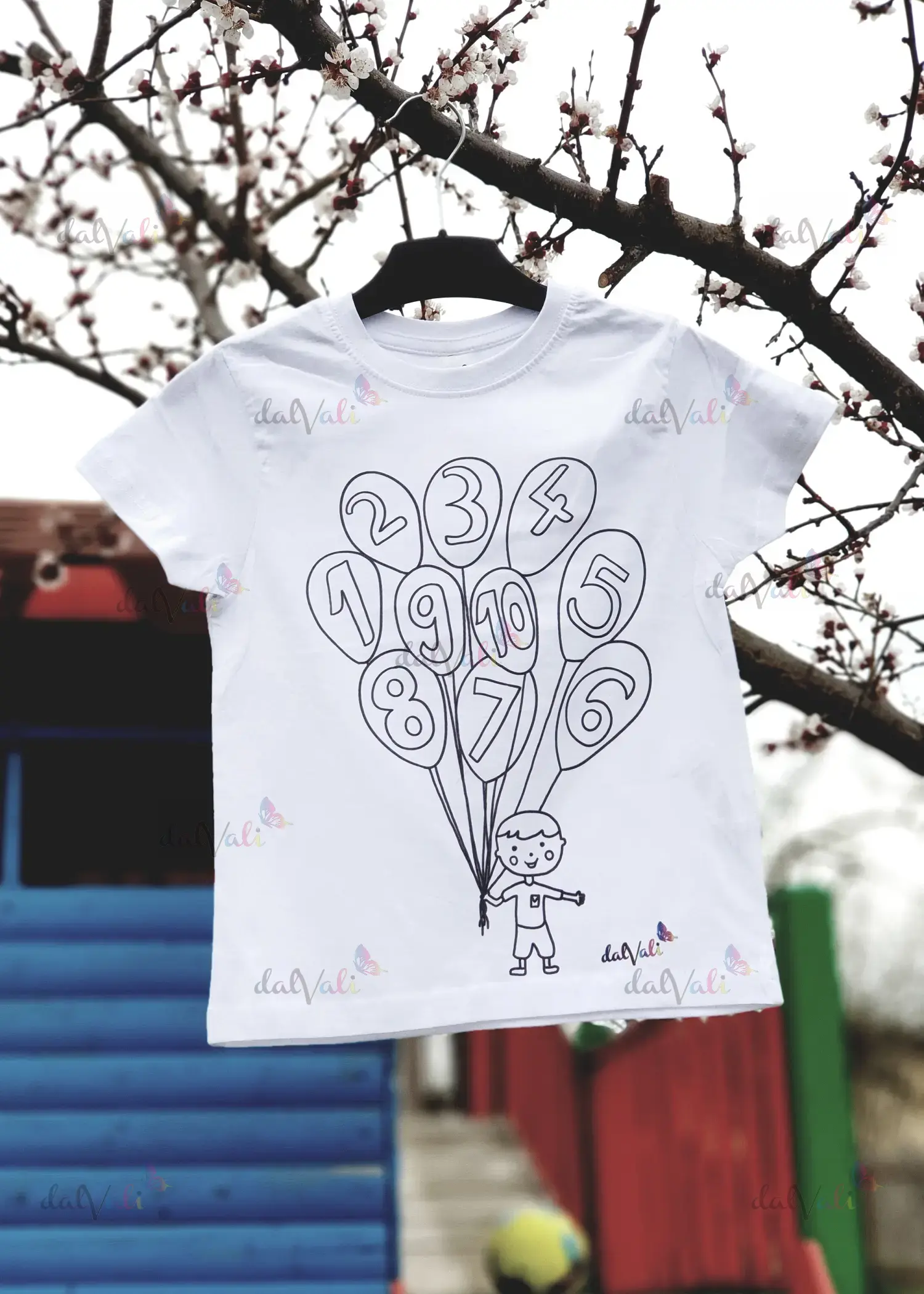 Tricou educativ de colorat - Numaram baloane - Baietel [2]