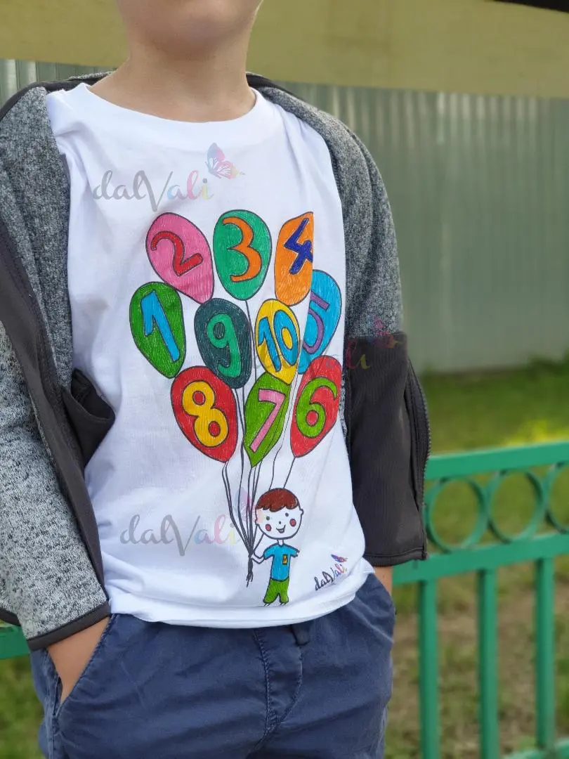 TRICOURI COPII - Tricou educativ de colorat - Numaram baloane - Baietel