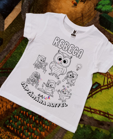 TRICOURI COPII - Tricou educativ de colorat Saptamana Altfel/Verde Bufnita 2