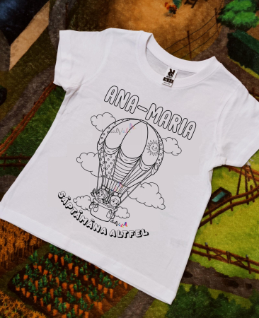 Tricou educativ de colorat Saptamana Altfel/Verde/Serbare Aventurieri in Balon