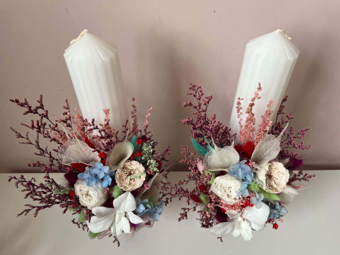 Lumânări Flowers lucrate cu flori uscate, bujor, trandafir și orhidee criogenata [4]