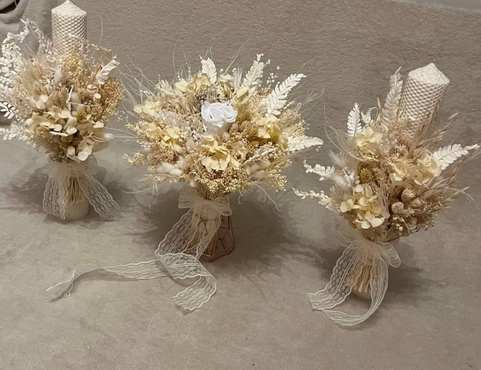 Lumanari nunta si buchet flori criogenate/uscate [2]