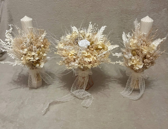 Lumanari nunta si buchet flori criogenate/uscate [3]