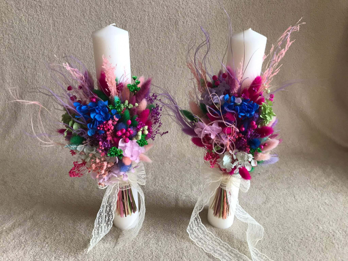 Lumanari nunta si buchet flori criogenate/uscate [2]