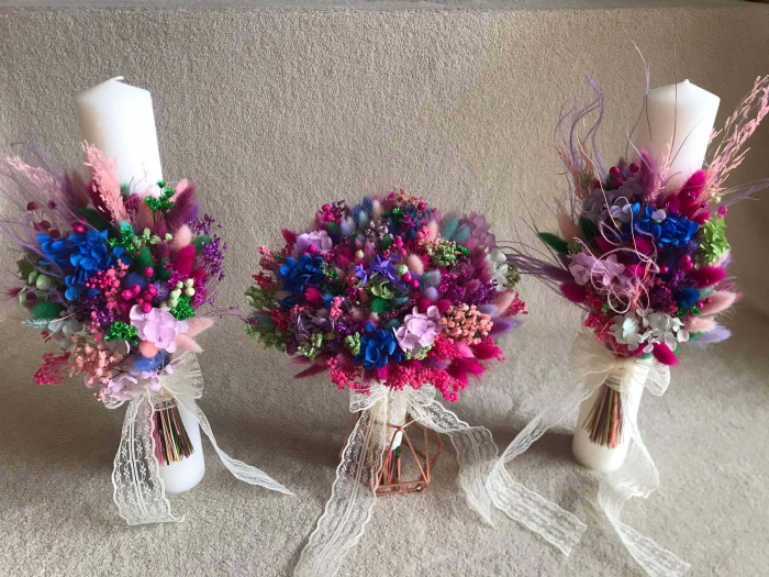Pachet lumanari nunta + Buchet mireasa+ buchet de aruncat [3]