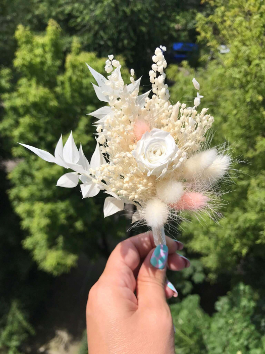 Pachet lumanari fagure pentru nunta, buchet flori mireasa, bratara si cocarda ginere [8]