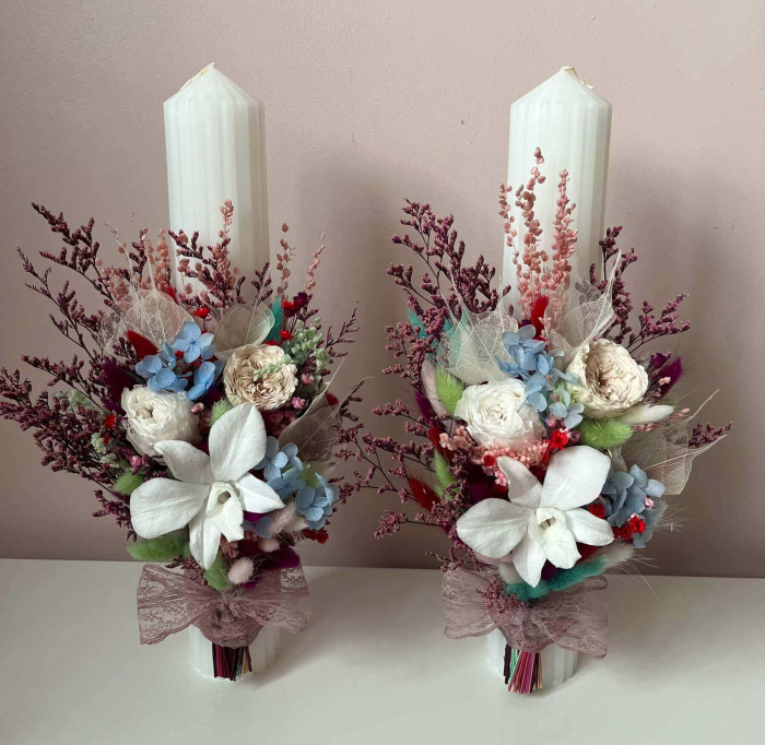 Lumânări Flowers lucrate cu flori uscate, bujor, trandafir și orhidee criogenata [3]
