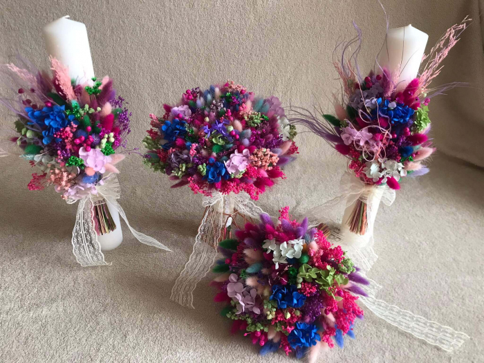 Pachet lumanari nunta + Buchet mireasa+ buchet de aruncat [1]