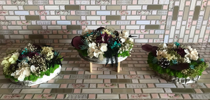 Aranjament floral pe felie lemn [4]