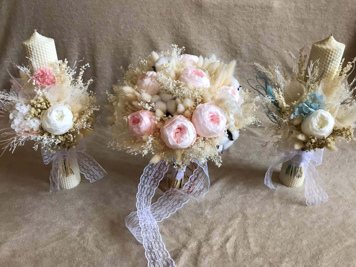 Lumanari fagure cu bujor si buchet flori cu bujori criogenati [1]