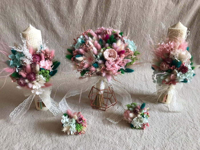 Pachet lumanari fagure pentru nunta, buchet flori mireasa [1]