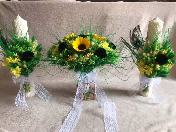 Pachet lumanari fagure pentru nunta, buchet flori mireasa [7]