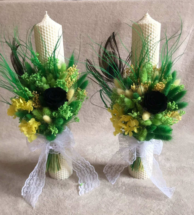 Pachet lumanari fagure pentru nunta, buchet flori mireasa [8]