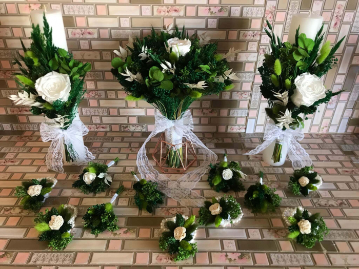 Pachet lumanari nunta + Buchet mireasa+ cocarda si bratari domnisoare de onoare [1]
