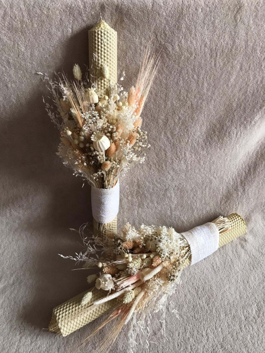 Pachet lumanari fagure pentru nunta, buchet flori mireasa si cocarda ginere [4]
