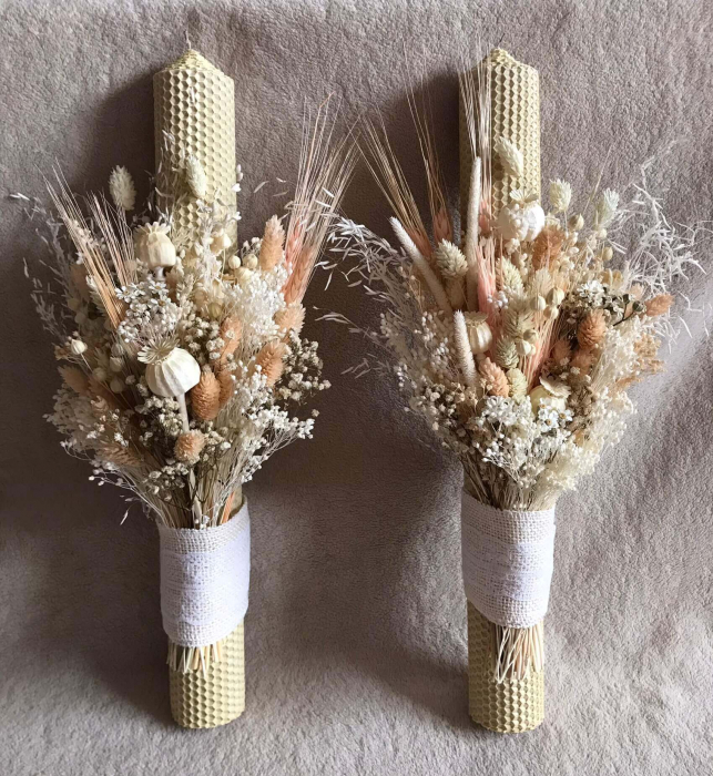 Pachet lumanari fagure pentru nunta, buchet flori mireasa si cocarda ginere [3]