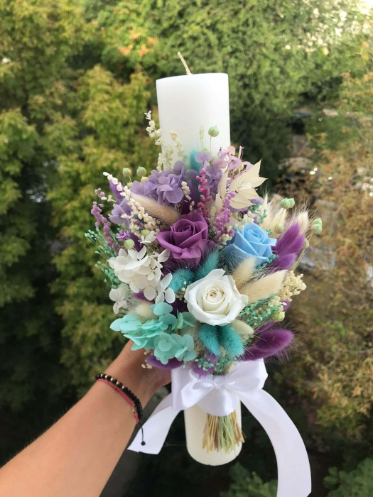 Pachet lumanari fagure pentru nunta, buchet flori mireasa si cocarda ginere [4]
