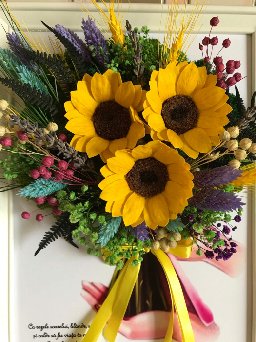 Tablou buchet cu licheni si floarea soarelui [3]
