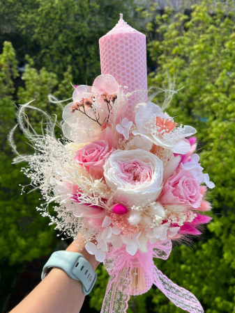 Lumanari Nunta/Botez din flori uscate naturale - Lumanare botez