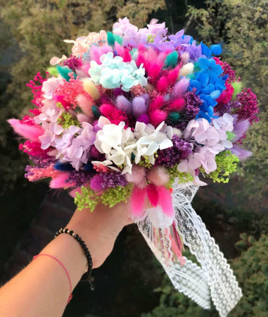 Buchete din flori naturale uscate si stabilizate - Buchet flori uscate multicolor