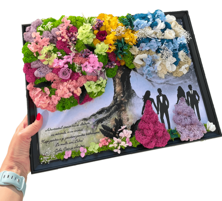 Tablouri - Copacul Vieții – Tablou floral premium din licheni și flori criogenate