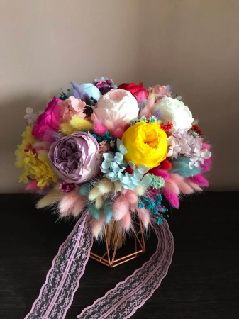 Buchete din flori naturale uscate si stabilizate - Buchet bujori multicolor
