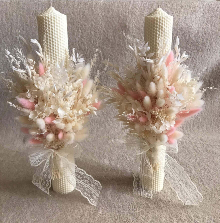 Lumanari nunta cu flori naturale uscate/criogenate - Lumanari nunta cu flori uscate naturale