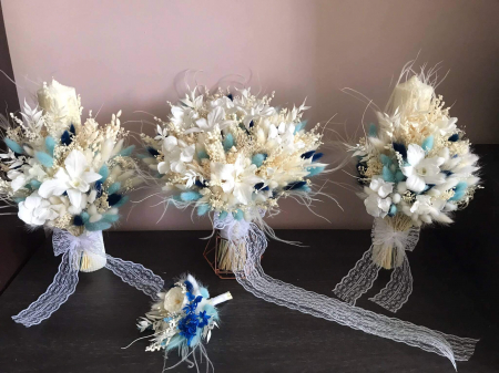 Lumanari Nunta/Botez din flori uscate naturale - Pachet lumanari nunta + Buchet mireasa