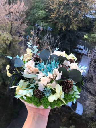 Aranjament floral pe felie lemn [1]