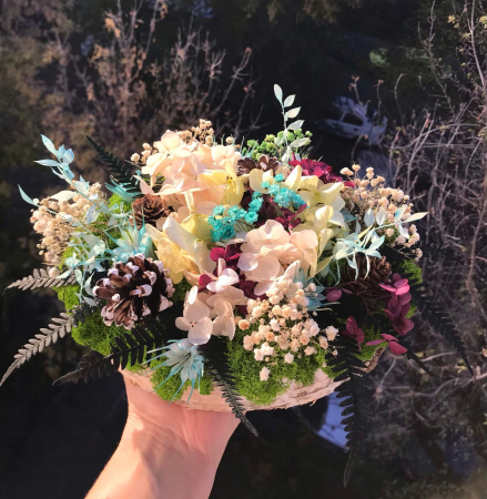 Aranjament floral pe felie lemn [9]