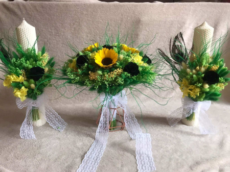 Pachet lumanari fagure pentru nunta, buchet flori mireasa [6]