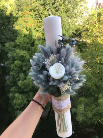 Lumanari Nunta/Botez din flori uscate naturale - Pachet lumanari nunta + Buchet mireasa
