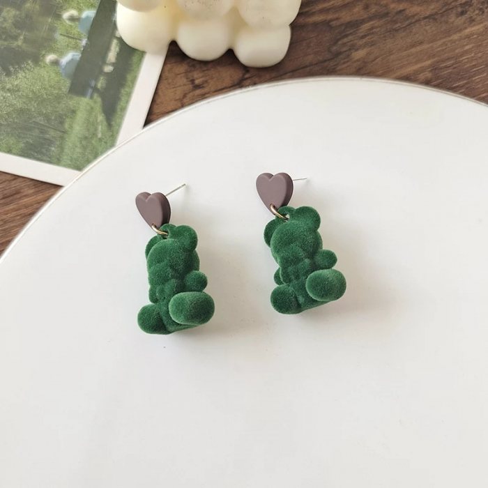 Green Flocking Bear Earrings [1]