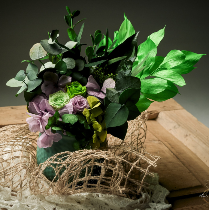 Decoratiune cu flori criogenate si plante naturale stabilizate - FRESH GREEN [1]