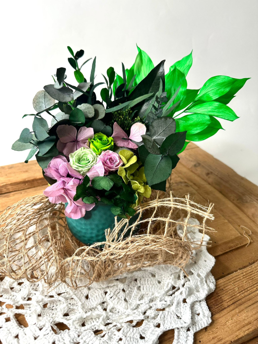Decoratiune cu flori criogenate si plante naturale stabilizate - FRESH GREEN [2]
