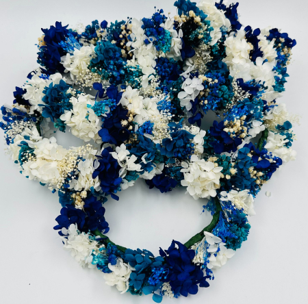 CORONITE FLORI - BLUE - CORONITA CU FLORI CRIOGENTATE SI PLANTE STABILIZATE SAU USCATE