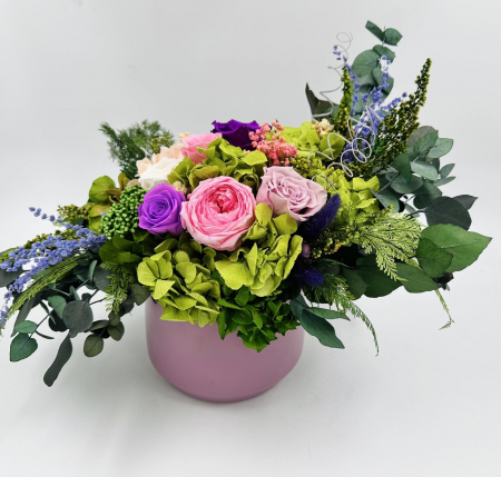 ARANJAMENTE FORALE - DECORATIUNE CU FLORI SI PLANTE STABILIZATE - PURPLE DIVINE