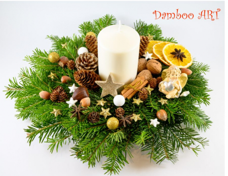 CRACIUN - Decoratiune de masa din brad natural pentru Craciun