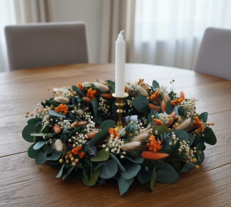 DECORATIVE - CORONITA VERSATILA DIN FLORI SI PLANTE NATURALE STABILIZATE