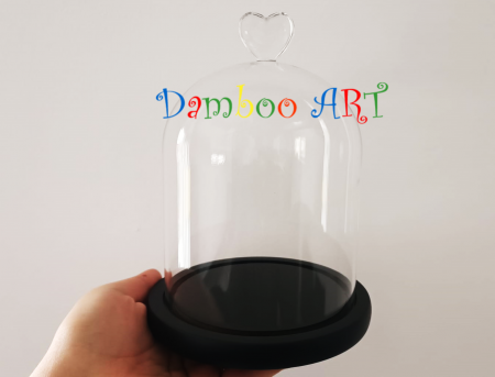 CUPOLA DIN STICLA CU INIMA SI SUPORT DIN LEMN - 14*20 cm [1]