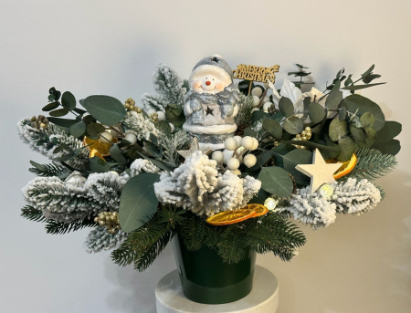 Joyful Christmas Snowman - Decoratiune cu plante naturale stabilizate si accesorii pentru Craciun [1]