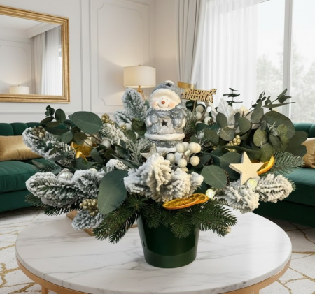 CRACIUN - Joyful Christmas Snowman - Decoratiune cu plante naturale stabilizate si accesorii pentru Craciun