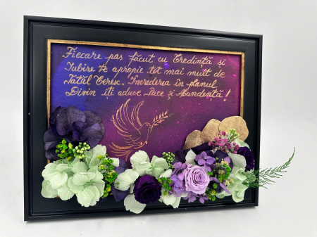PROIECTE PERSONALIZATE - TABLOU PICTAT MANUAL DECORAT CU FLORI SI PLANTE STABILIZATE